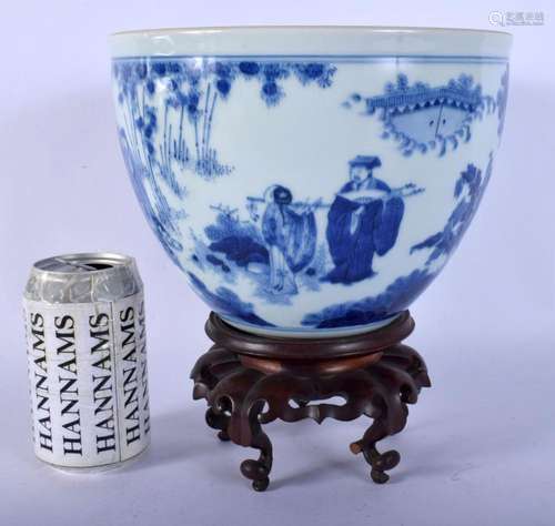 A 19TH CENTURY CHINESE BLUE AND WHITE PORCELAIN JARDINIERE K...