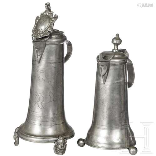 Two German pewter jugs, 18th/19th century