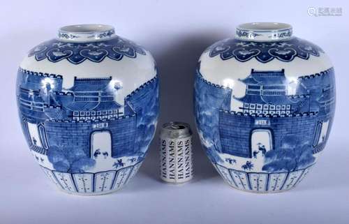 A RARE LARGE PAIR OF 19TH CENTURY CHINESE BLUE AND WHITE GIN...