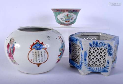 A CHINESE FAMILLE ROSE PORCELAIN CENSER 20th Century, togeth...