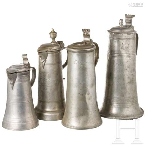 Four South German pewter jugs, 18th/19th century