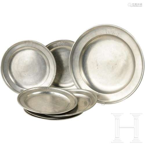 A set of seven pewter plates, Frankfurt, dated 1739