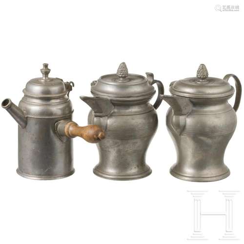 Three Saxonian pewter jugs, circa 1830/40