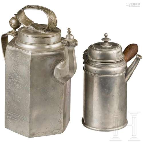 A screw jug and a chocolate jug, Saxony, circa 1800