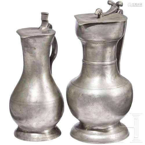 Two Swiss pewter jugs, 18th century