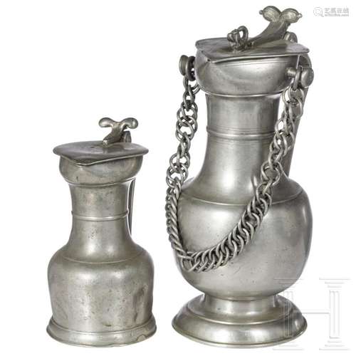 Two Swiss pewter jugs, 18th/19th century