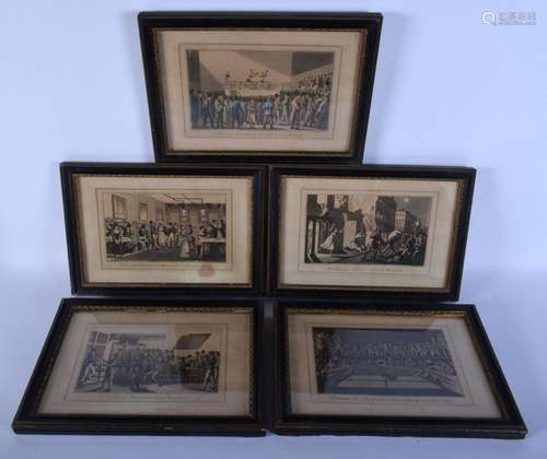 FIVE ANTIQUE ENGRAVINGS depicting various boxing scenes etc....