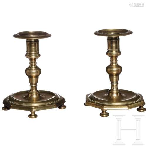 A pair of Spanish brass candlesticks, circa 1700