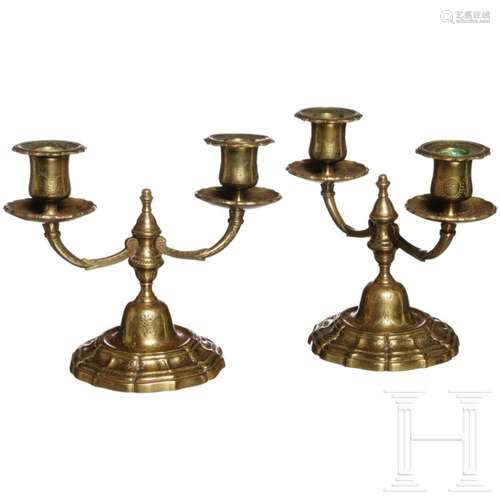 A pair of French brass candlesticks in Louis XV style, 19th ...