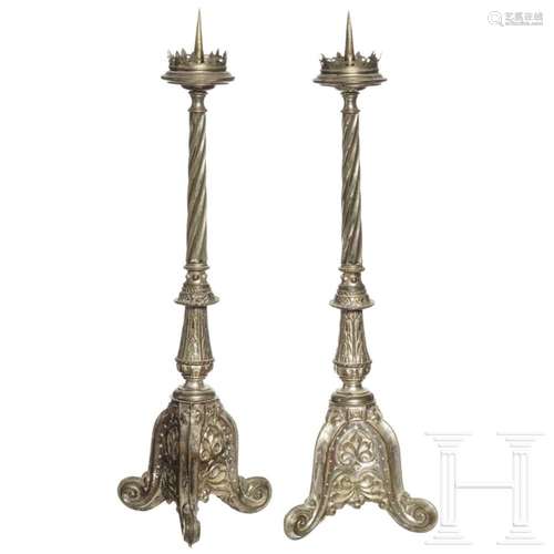 A pair of silver-plated candlesticks, 19th century