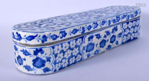 AN OTTOMAN TURKISH BLUE AND WHITE PEN BOX AND COVER painted ...