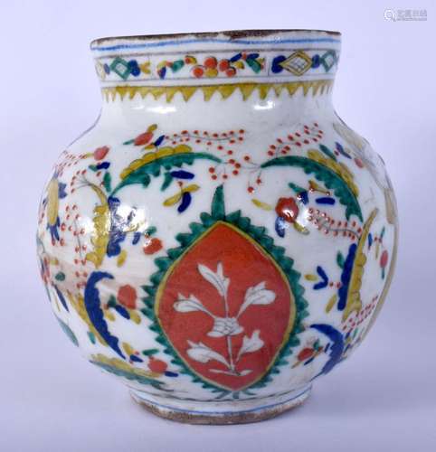 A RARE TURKISH IZNIK FAIENCE GLAZED KUTAHYA VASE painted wit...