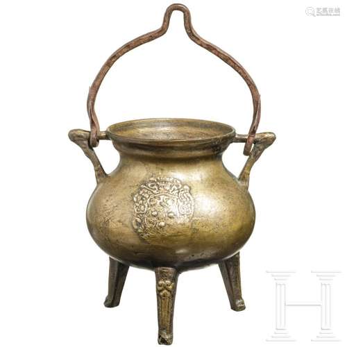 A large German brass pot, 19th century