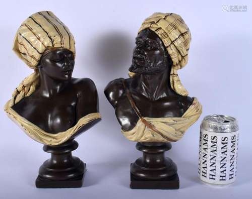 A PAIR OF VINTAGE AUSTRIAN COLD PAINTED BRONZED BUSTS depict...