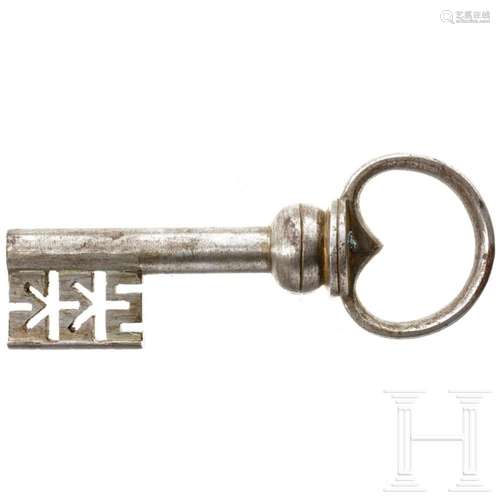 An iron key for a German armada chest, circa 1700