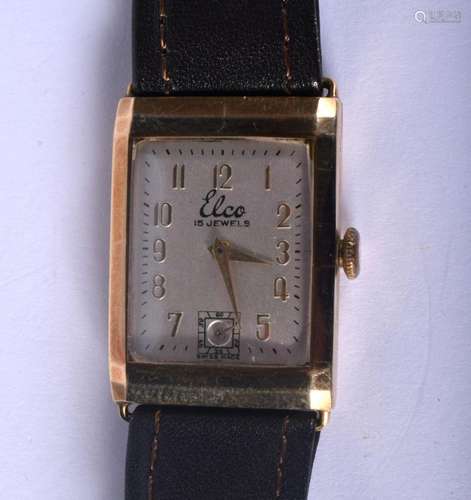 A VINTAGE 9CT GOLD ELCO WRISTWATCH. 23 grams overall. Dial 2...