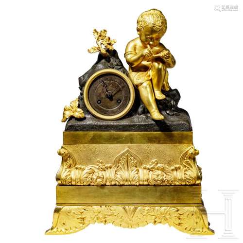 A French Empire ormolu and brass mantle clock, circa 1810