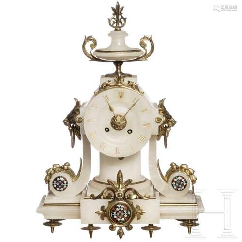 A French alabaster mantel clock, late 19th century