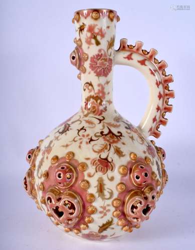 AN ANTIQUE HUNGARIAN ZSOLNAY PECS FAIENCE TYPE JUG. 28 cm hi...