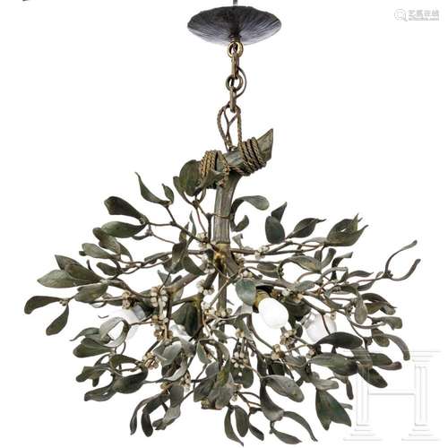 A French Art Nouveau bronze lamp in mistletoe-shape, circa 1...