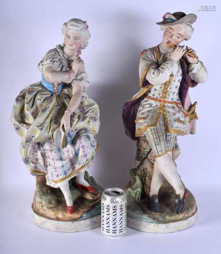 A LARGE PAIR OF 19TH CENTURY FRENCH PARIS BISQUE PORCELAIN F...