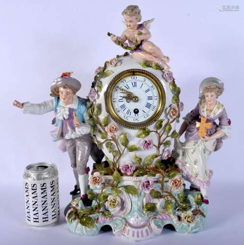 A RARE LARGE 19TH CENTURY GERMAN PORCELAIN CLOCK formed with...