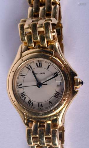 AN 18CT GOLD CARTIER WRISTWATCH with gold strap. 69 grams. S...