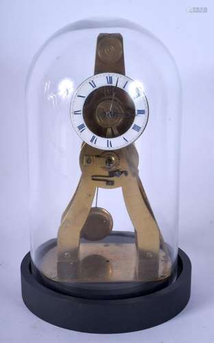 AN ANTIQUE SKELETON CLOCK with enamelled dial. 24 cm x 10 cm...