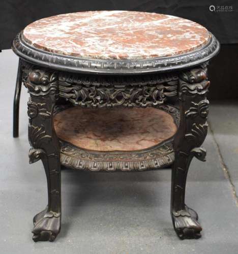 A 19TH CENTURY CHINESE CARVED MARBLE INSET HARDWOOD TABLE Qi...