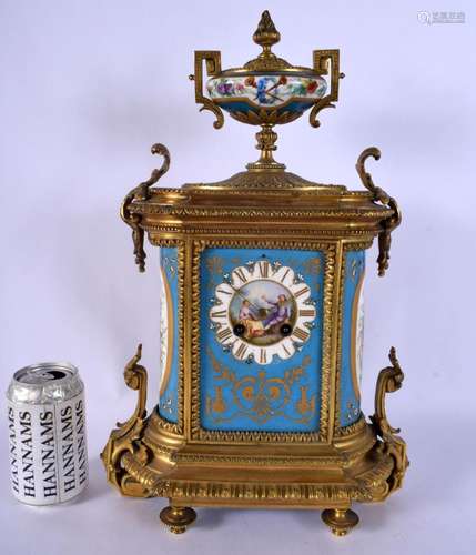 A 19TH CENTURY FRENCH SEVRES PORCELAIN AND BRONZE MANTEL CLO...