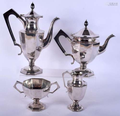 AN ART DECO STYLE ENGLISH SILVER COFFEE SET. 1777 grams. Lar...