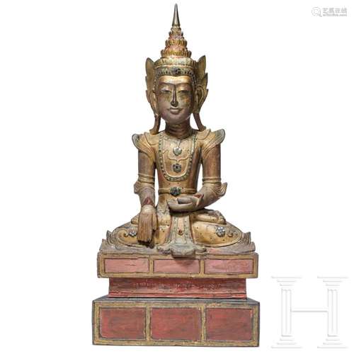 A wooden Thai Buddha figure, 19th century