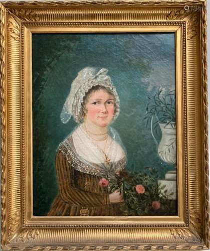 ECOLE FRANCAISE du XIXème
Portrait de dame aux fleurs
Huile ...
