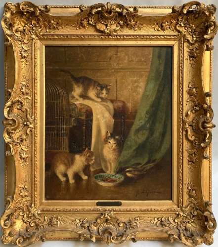 Jules LE ROY (1833-1865)
Les chats
Huile sur panneau signée ...