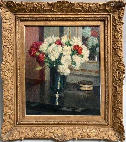 Emile MESNAGER (XIX-XXème)
Bouquet de fleurs dans une timbal...