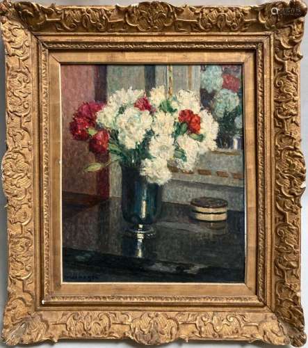 Emile MESNAGER (XIX-XXème)
Bouquet de fleurs dans une timbal...
