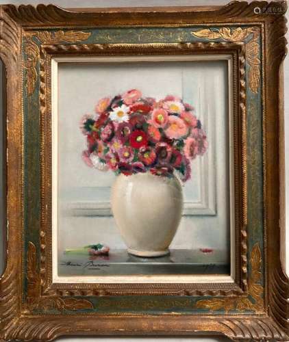 Henri BURON (1880-1969)
Bouquet de fleurs dans un vase blanc...