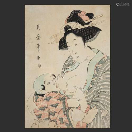 TSUKIMARO (1794-1836) Estampe oban tate-e représentant une m...