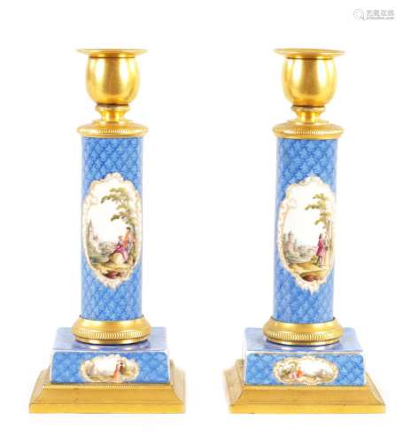 A PAIR OF 19TH CENTURY ORMOLU MOUNTED SEVRES STYLE PORCELAIN...