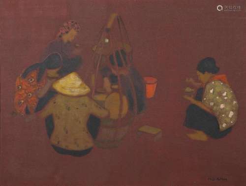 NGUYEN ANH (1914-2000) LE REPAS Huile sur toile, signée en b...