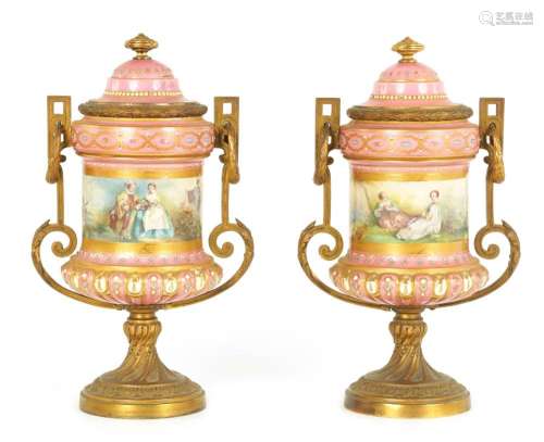 A PAIR OF 19TH CENTURY SEVRES PORCELAIN AND ORMOLU MOUNTED L...