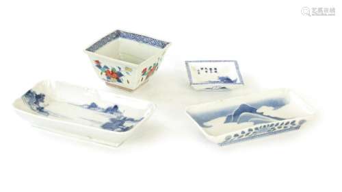 A GROUP OF FOUR ORIENTAL BLUE AND WHITE PORCELAIN SQUARE SHA...