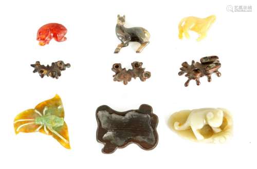 A SELECTION OF JADE MINIATURE ANIMALS, INSECTS AND HARDWOOD ...