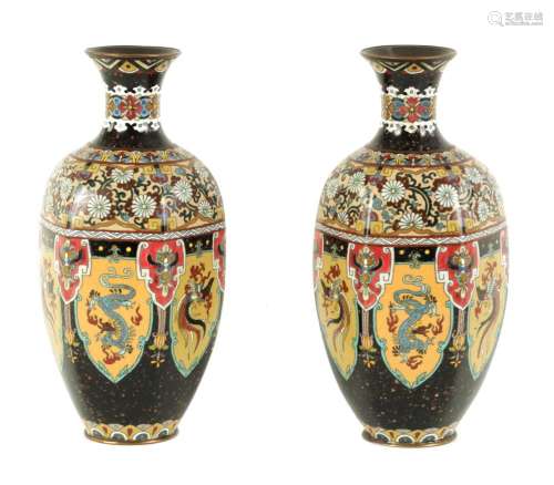 A PAIR OF JAPANESE MEIJI PERIOD CLOISONNE VASES