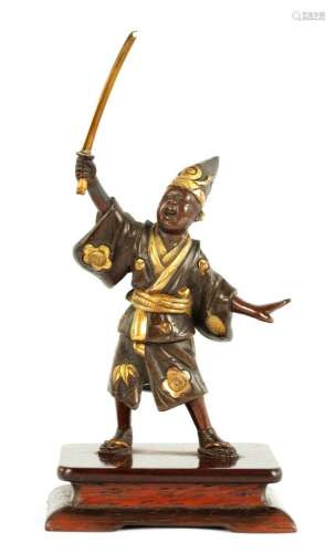 A MINIATURE JAPANESE MEIJI PERIOD PATINATED BRONZE AND GILT ...