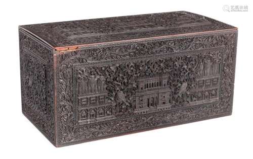 A LARGE 19TH CENTURY ANGLO-INDIAN CARVED HARDWOOD BOX