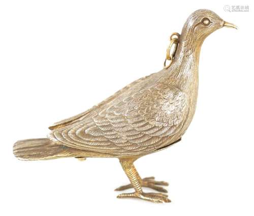 A LATE 19TH CENTURY NOVELTY SILVER METAL BIRD CLOCK