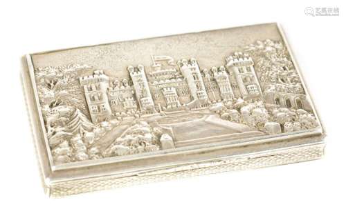A 19TH CENTURY SILVER NATHANIAL MILLS CASTLE TOP SNUFF BOX