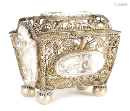 A 19TH CENTURY CONTINENTAL SILVER METAL FILIGREE WORK CASKET