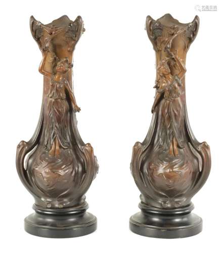 A PAIR OF EARLY 20TH CENTURY ART NOUVEAU STYLE PATINATED BRO...